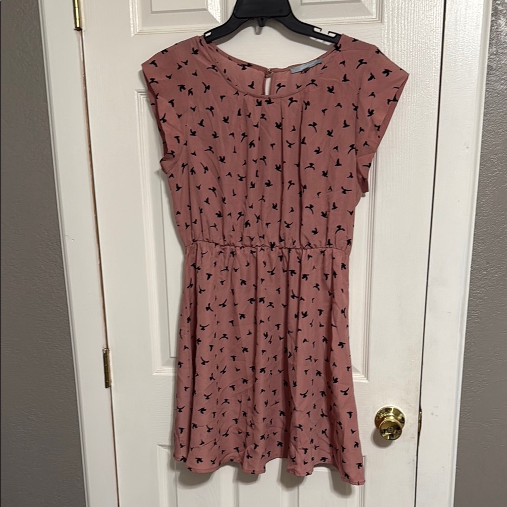 Pink Dress with Black Bird Pattern
